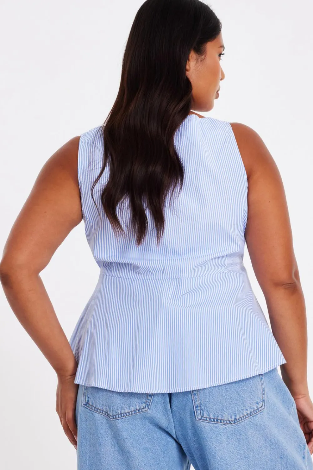 Quiz Summer Tops|Day Tops>Curve Pale Blue Striped Top