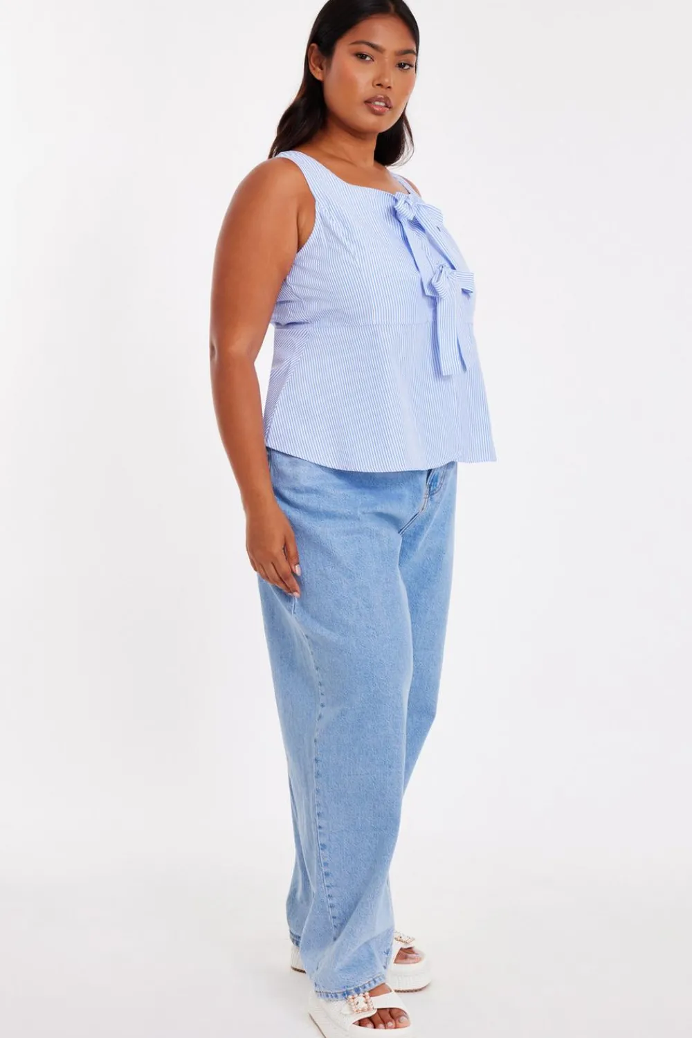 Quiz Summer Tops|Day Tops>Curve Pale Blue Striped Top