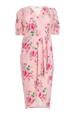 Quiz Wrap Dresses|Wedding Guest Dresses>Curve Pink Floral Wrap Midaxi Dress
