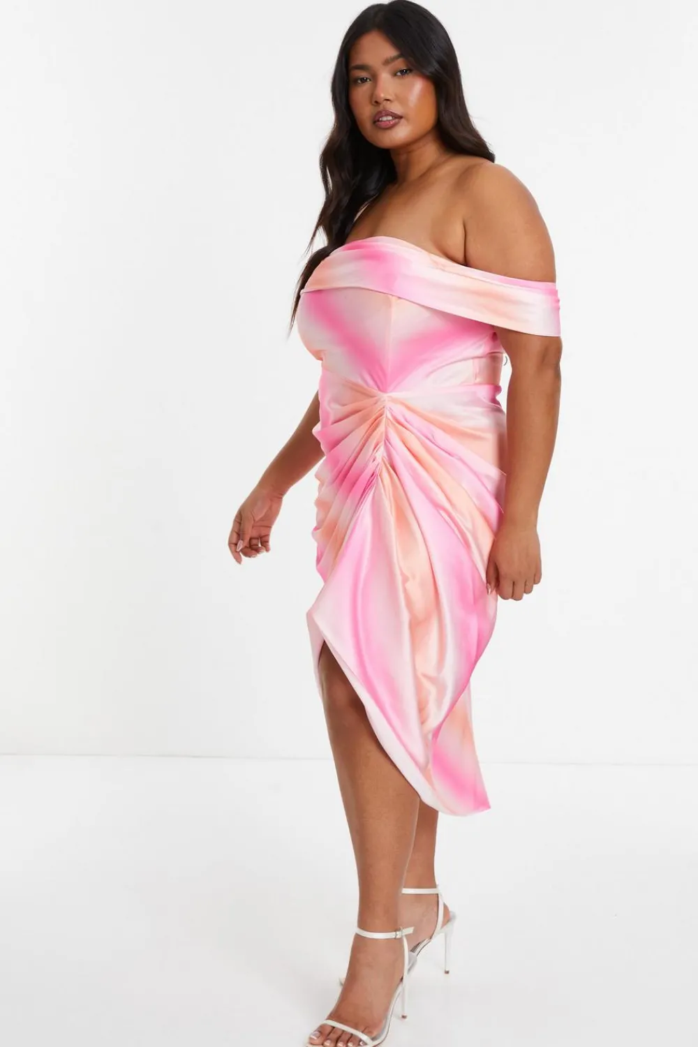 Quiz Wrap Dresses|Wedding Guest Dresses>Curve Pink Ombre Bardot Midi Dress