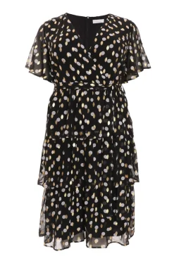 Quiz Midi Dresses|Going Out Dresses>Curve Polka Dot Foil Wrap Midi Dress