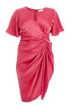 Quiz Wedding Guest Dresses|Summer Dresses>Curve Raspberry Satin Wrap Midi Dress