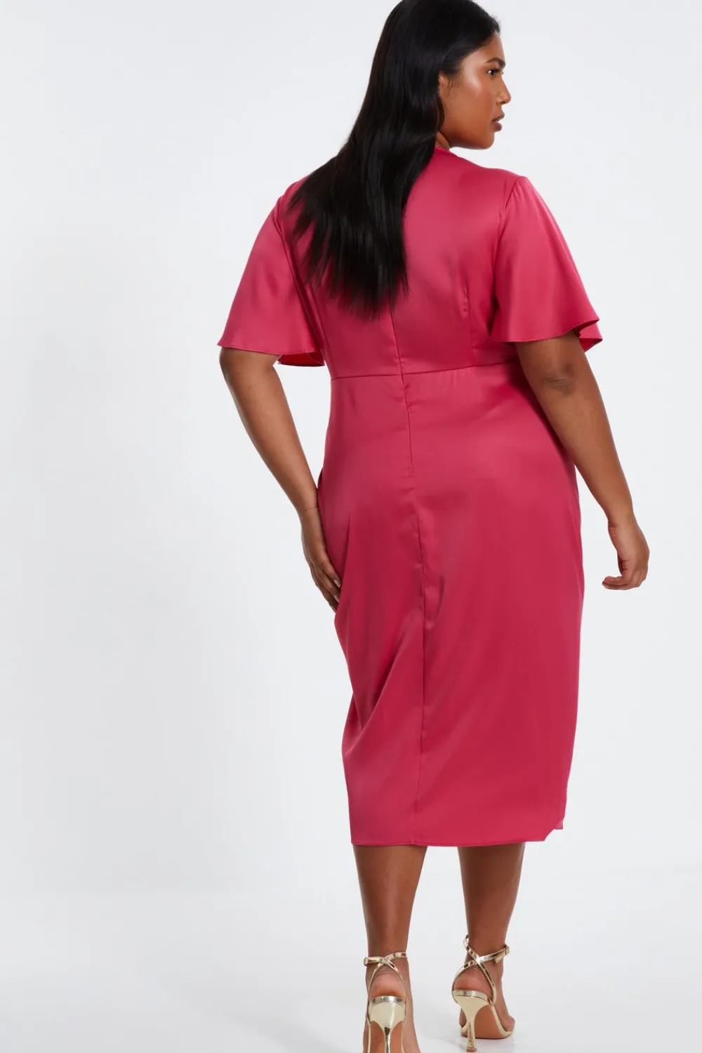 Quiz Wedding Guest Dresses|Summer Dresses>Curve Raspberry Satin Wrap Midi Dress