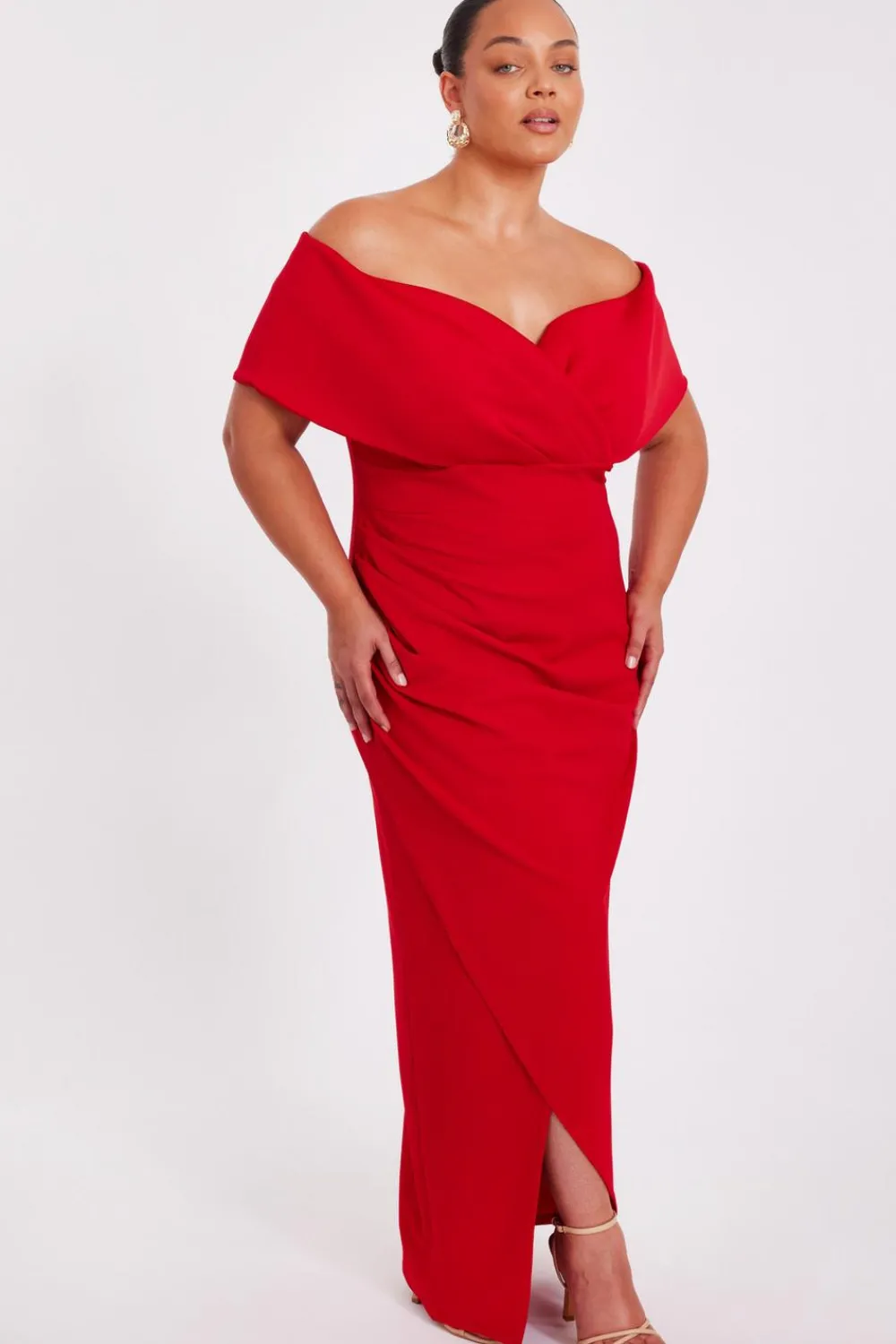 Quiz Prom Dresses|Prom & Ball>Curve Red Bardot Wrap Maxi Dress