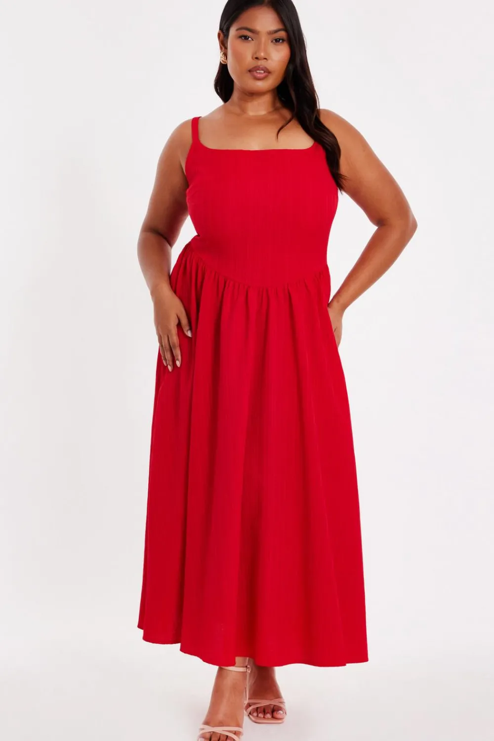 Quiz Trending: Red|Summer Clothes>Curve Drop Waist Midaxi Dress