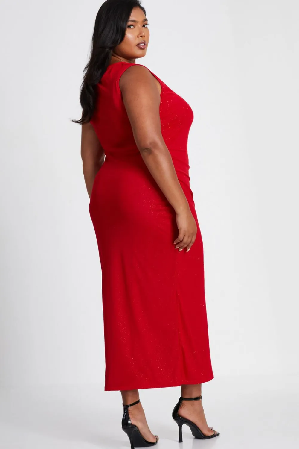 Quiz Trending: Red|Red Dresses>Curve Red Glitter Mesh Midaxi Dress