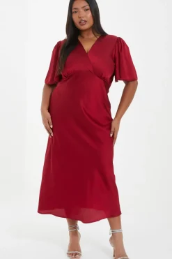 Quiz Trending: Red|Satin Dresses>Curve Red Satin Midi Dress