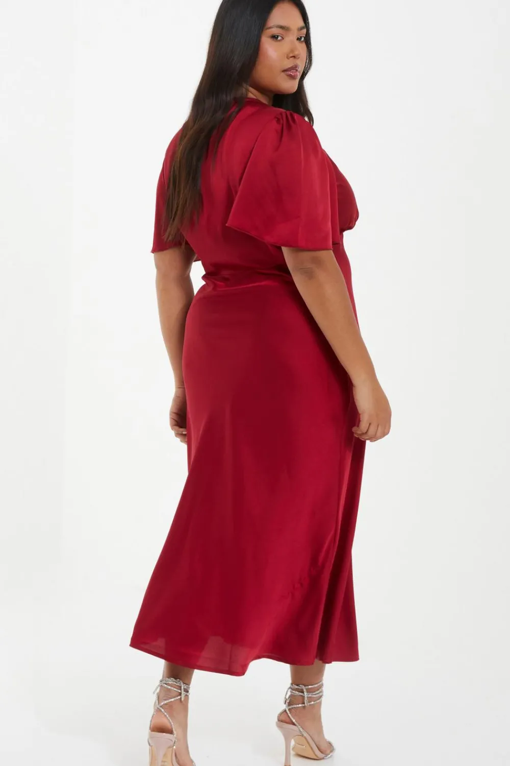 Quiz Trending: Red|Satin Dresses>Curve Red Satin Midi Dress