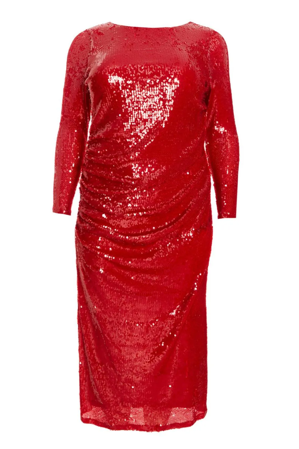 Quiz Trending: Red|Red Dresses>Curve Sequin Ruched Midaxi Dress