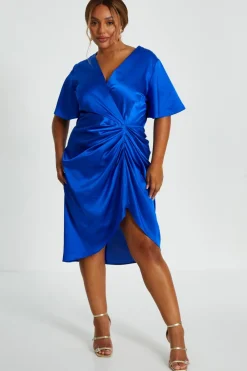 Quiz Evening Dresses|Christening Guest>Curve Royal Blue Satin Midi Dress
