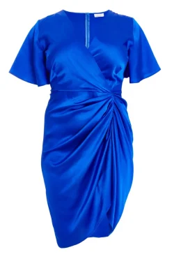 Quiz Evening Dresses|Christening Guest>Curve Royal Blue Satin Midi Dress