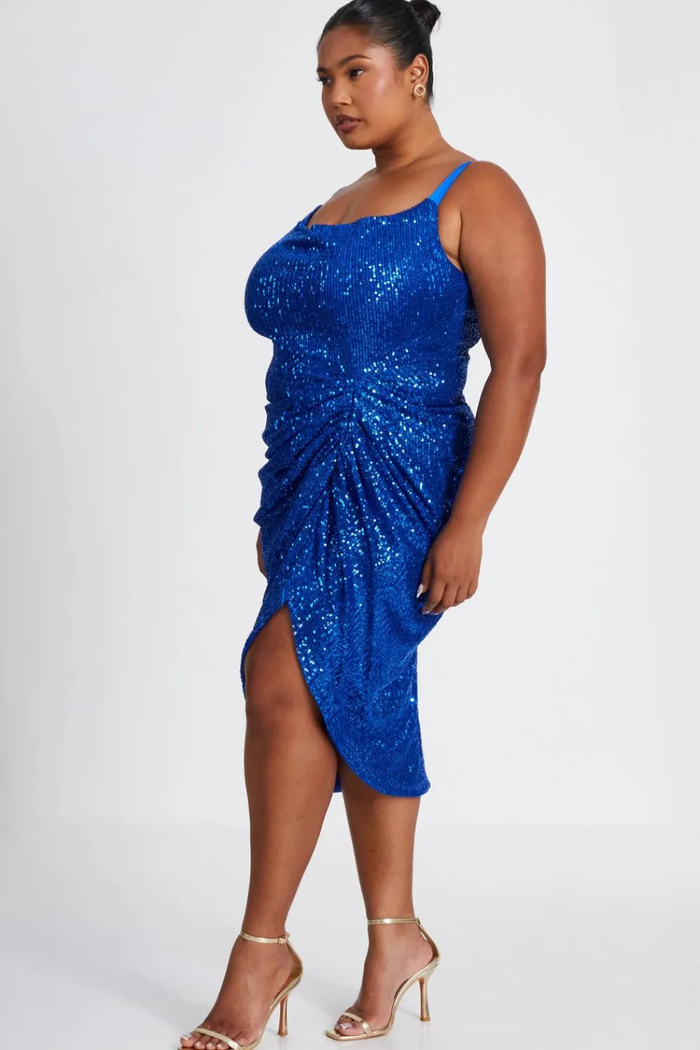 Quiz Wrap Dresses|Royal Blue Dresses>Curve Royal Blue Sequin Ruched Midi Dress