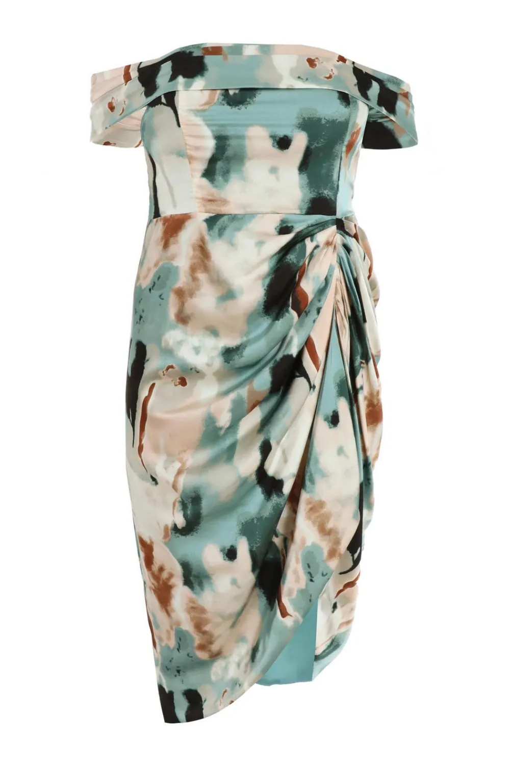 Quiz Wrap Dresses|Wedding Guest Dresses>Curve Sage Marble Print Bardot Midi Dress