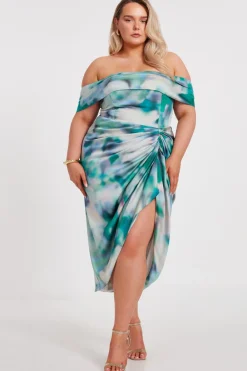 Quiz Day At The Races|Summer Clothes>Curve Satin Marble Print Midi Dress
