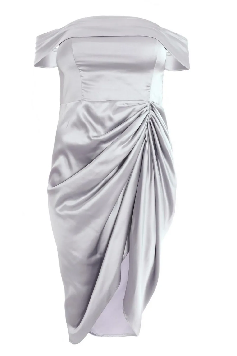 Quiz Evening Dresses|Wrap Dresses>Curve Silver Satin Bardot Midi Dress