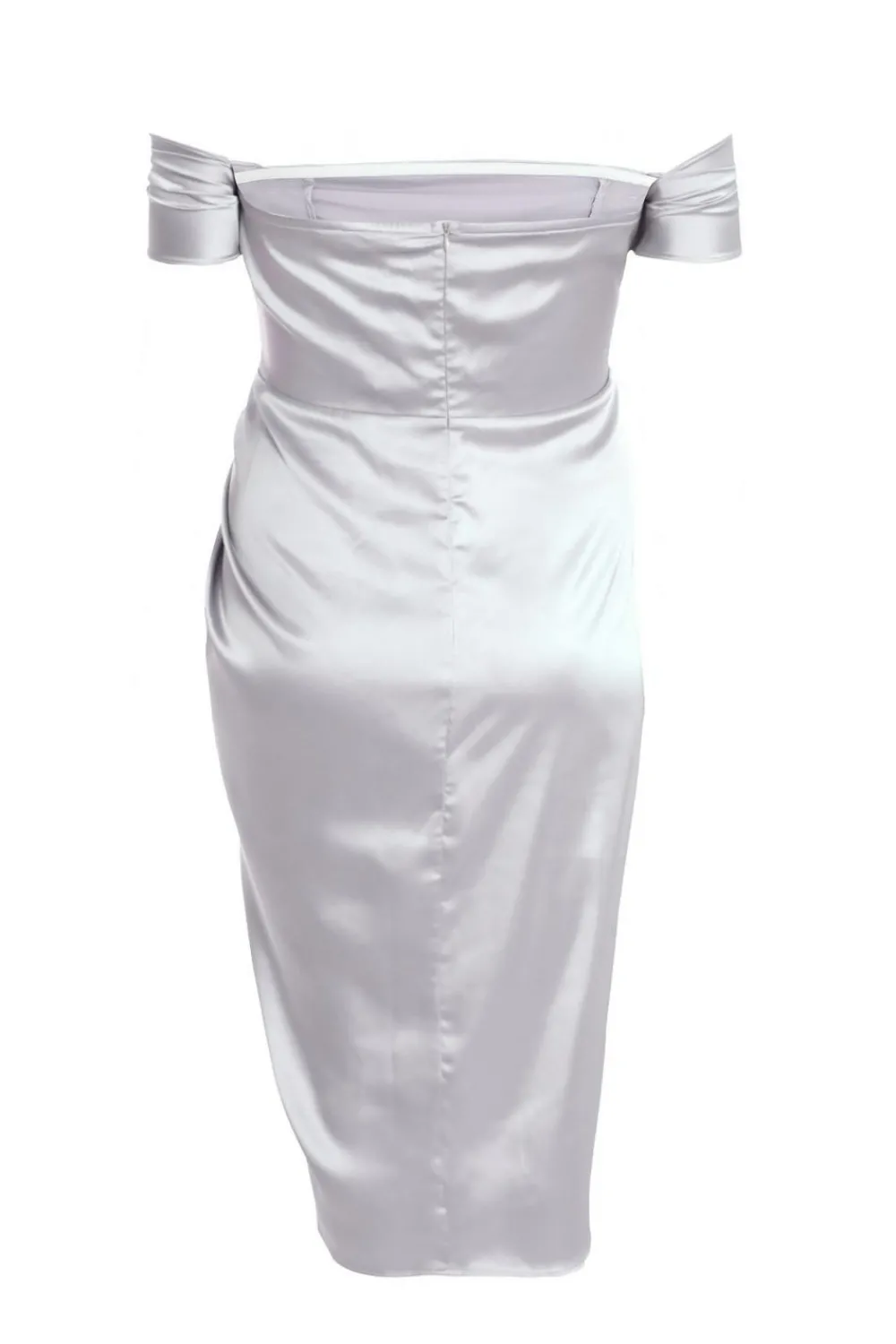 Quiz Evening Dresses|Wrap Dresses>Curve Silver Satin Bardot Midi Dress
