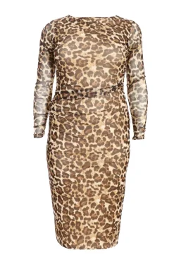 Quiz Midi Dresses|Going Out Dresses>Curve Stone Leopard Print Mesh Midaxi Dress