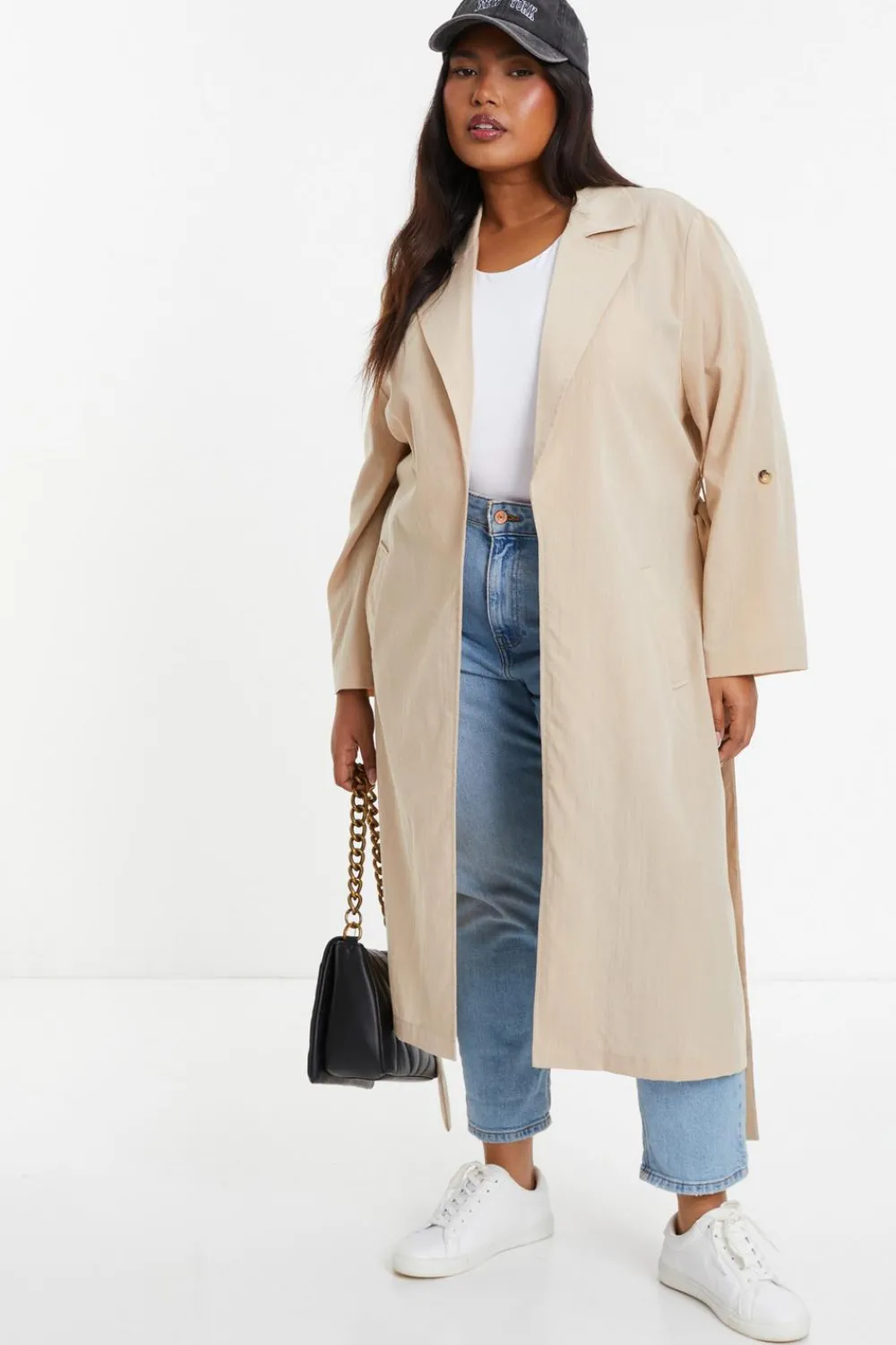 Quiz Jackets & Coats|Everyday Essentials>Curve Stone Linen Look Trench Jacket