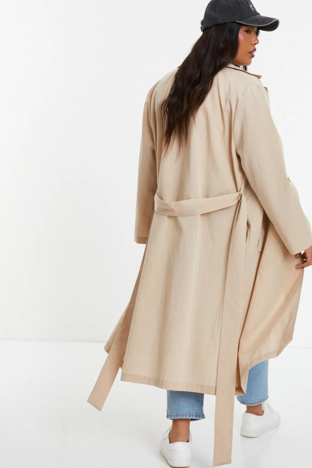 Quiz Jackets & Coats|Everyday Essentials>Curve Stone Linen Look Trench Jacket