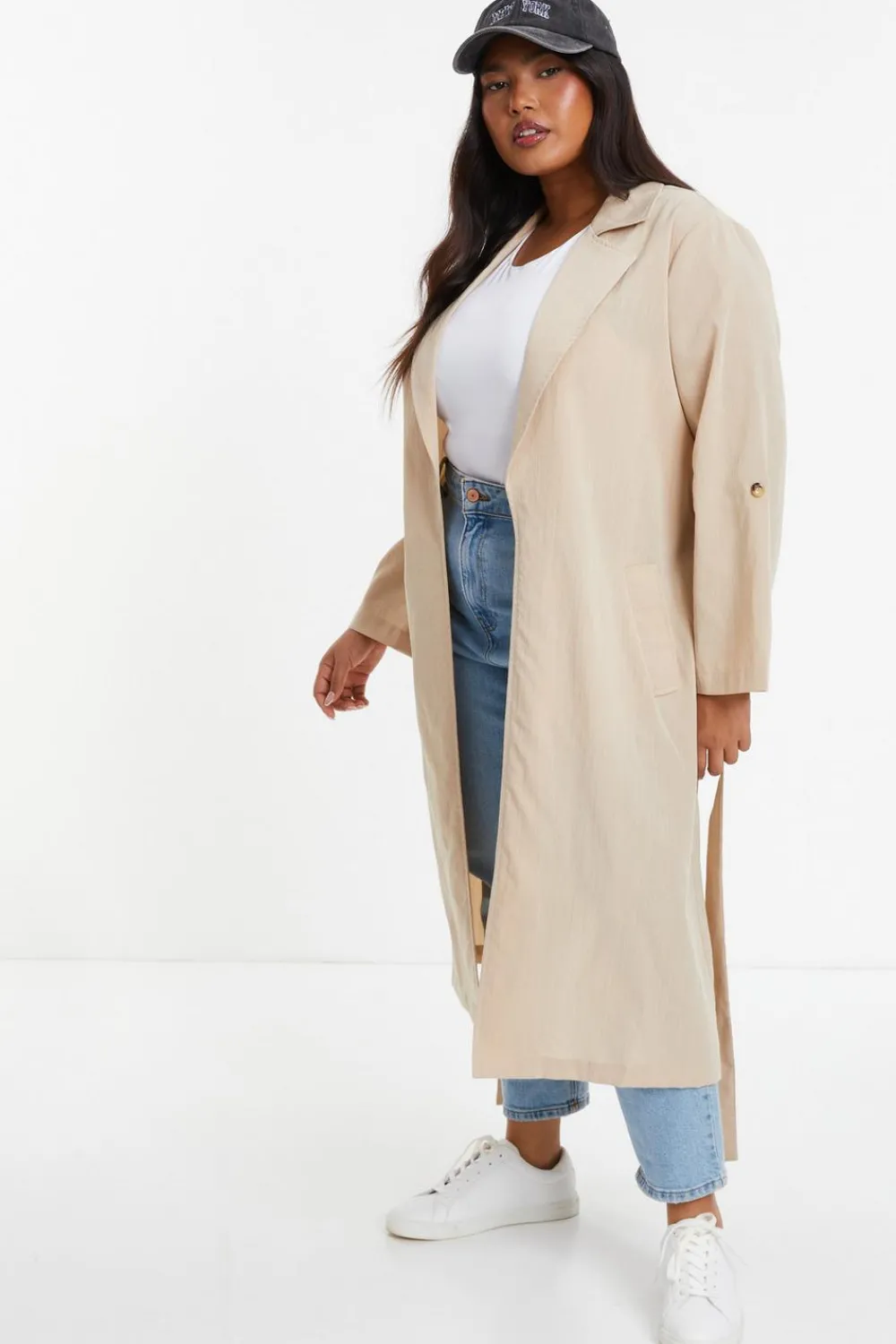 Quiz Jackets & Coats|Everyday Essentials>Curve Stone Linen Look Trench Jacket
