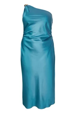 Quiz Evening Dresses|Day At The Races>Curve Teal Satin One Shoulder Midaxi Dress