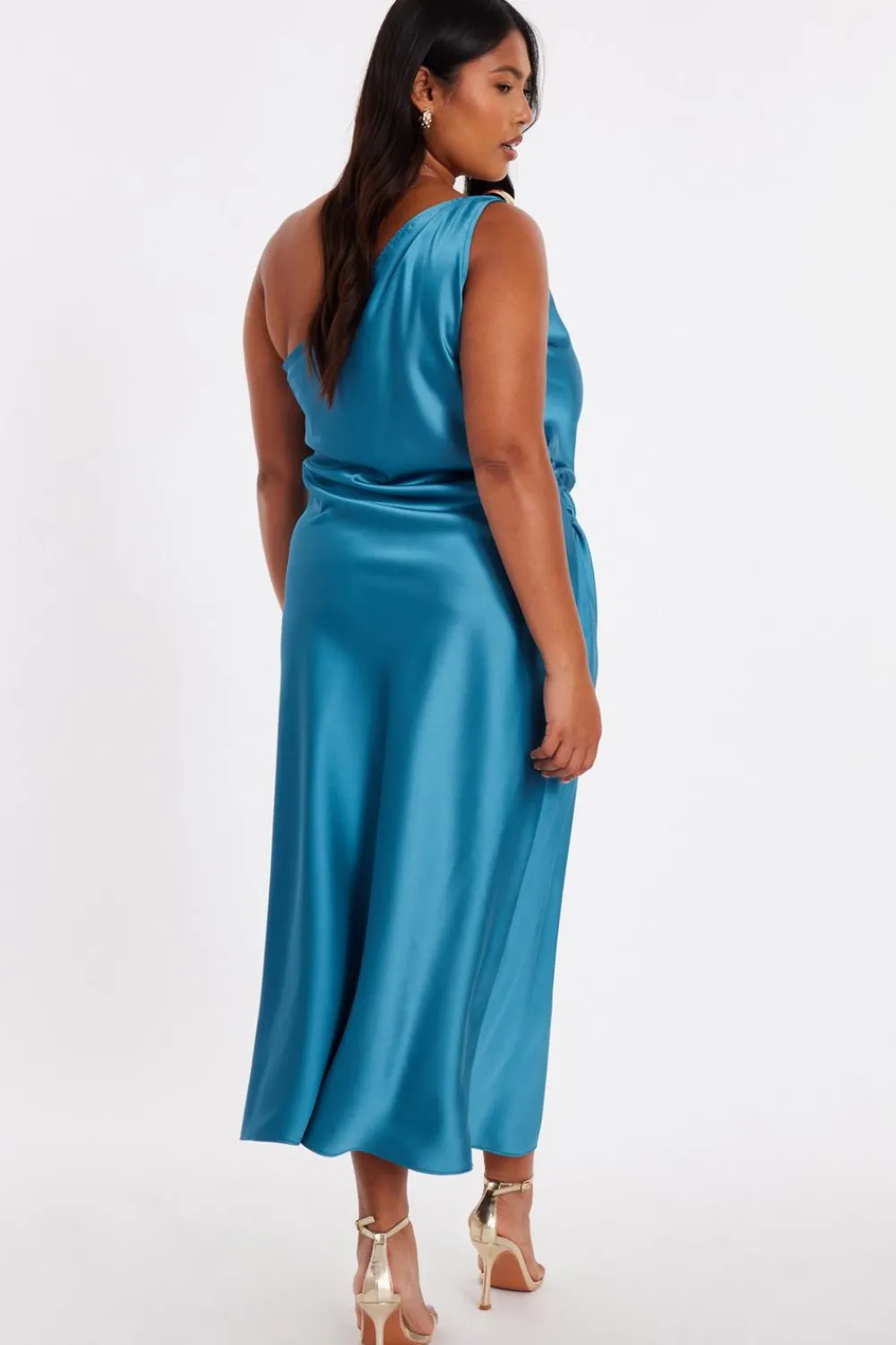 Quiz Evening Dresses|Day At The Races>Curve Teal Satin One Shoulder Midaxi Dress