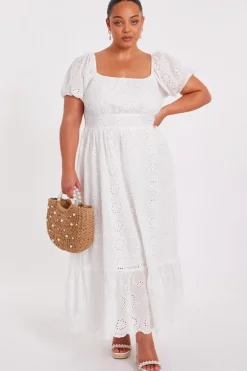 Quiz Summer Clothes|Holiday>Curve White Embroidered Midi Dress