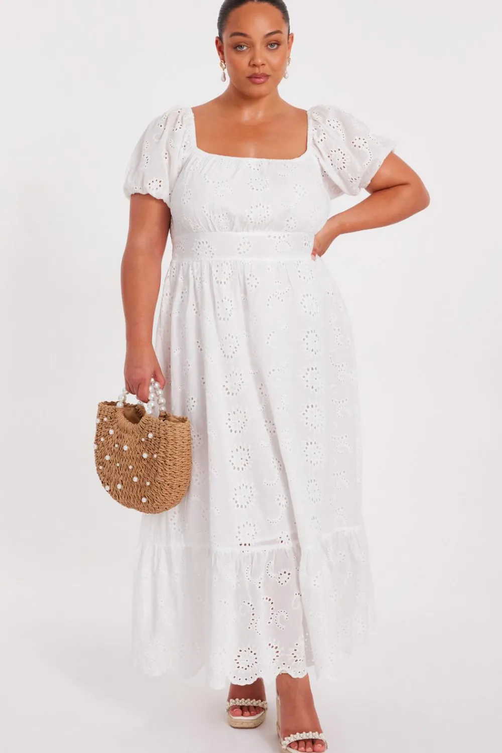 Quiz Summer Clothes|Holiday>Curve White Embroidered Midi Dress
