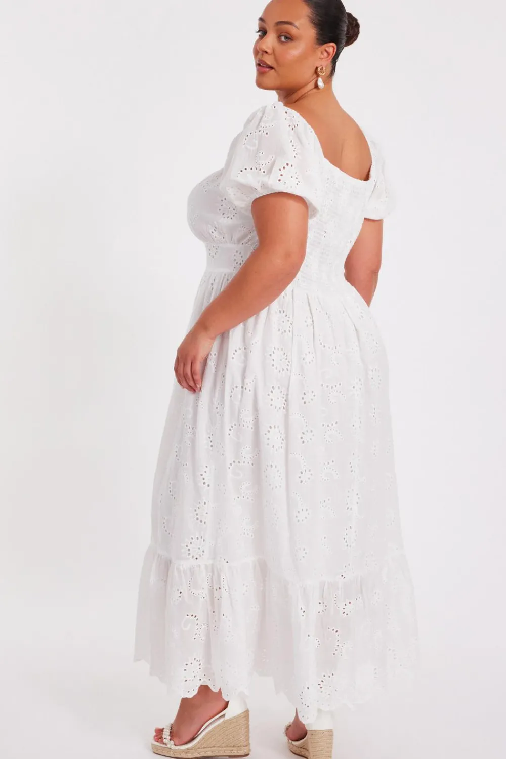 Quiz Summer Clothes|Holiday>Curve White Embroidered Midi Dress