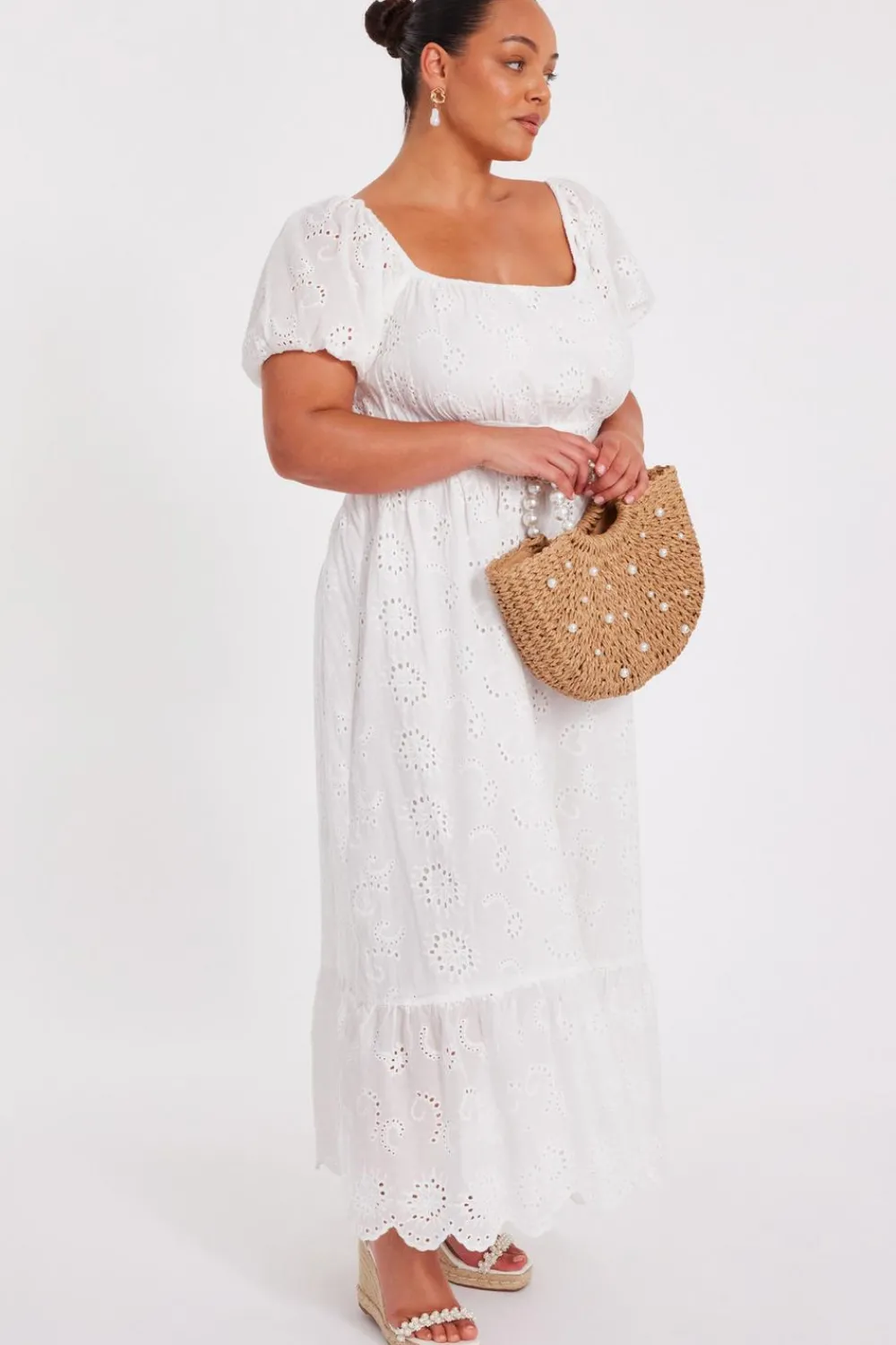Quiz Summer Clothes|Holiday>Curve White Embroidered Midi Dress
