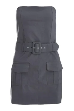 Quiz Playsuits|Playsuits>Dark Grey Bandeau Skort Playsuit