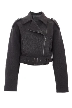 Quiz Jackets & Coats|Casual Clothing>Dark Grey Cropped Biker Jacket