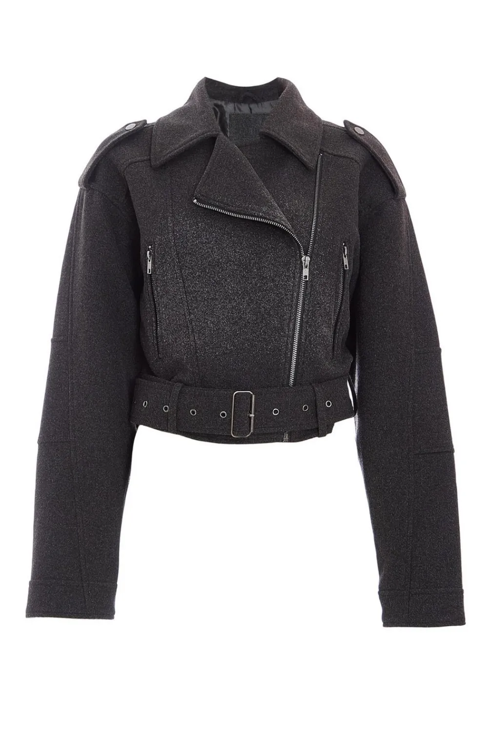 Quiz Jackets & Coats|Casual Clothing>Dark Grey Cropped Biker Jacket