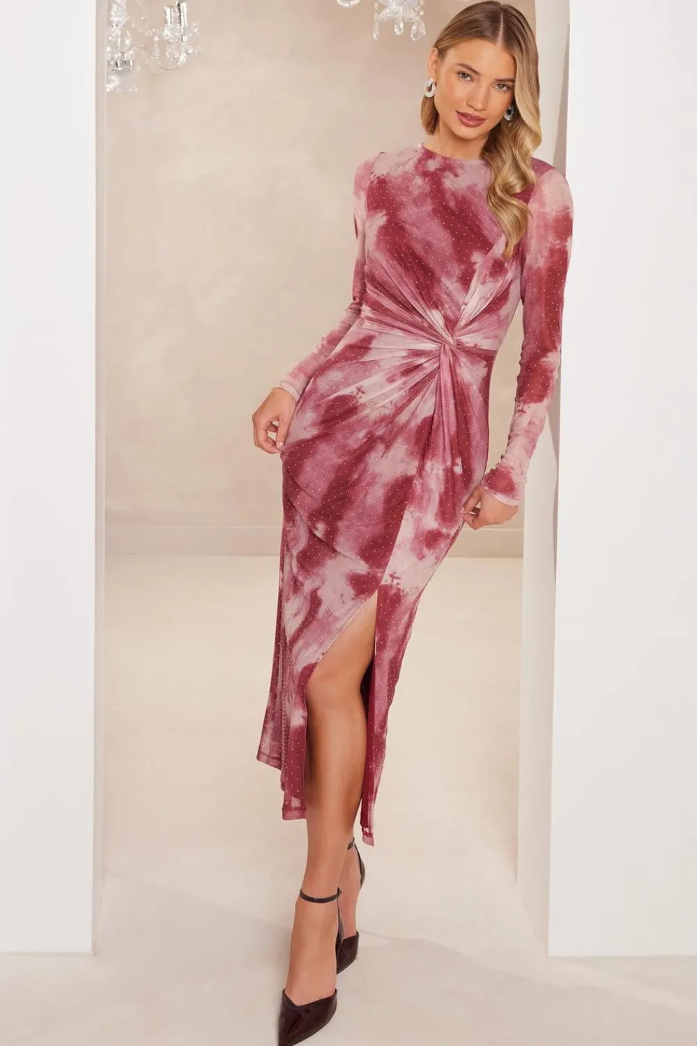 Quiz Day At The Races|Modest>Dark Pink Marble Print Midaxi Dress