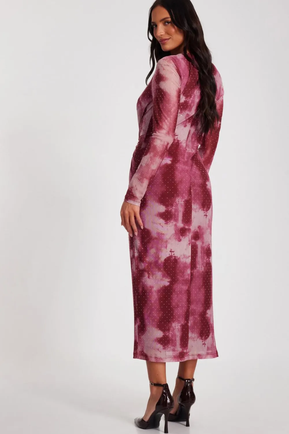 Quiz Day At The Races|Modest>Dark Pink Marble Print Midaxi Dress