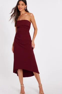 Quiz Day At The Races|Christening Guest>Dark Red Bandeau Midi Dress