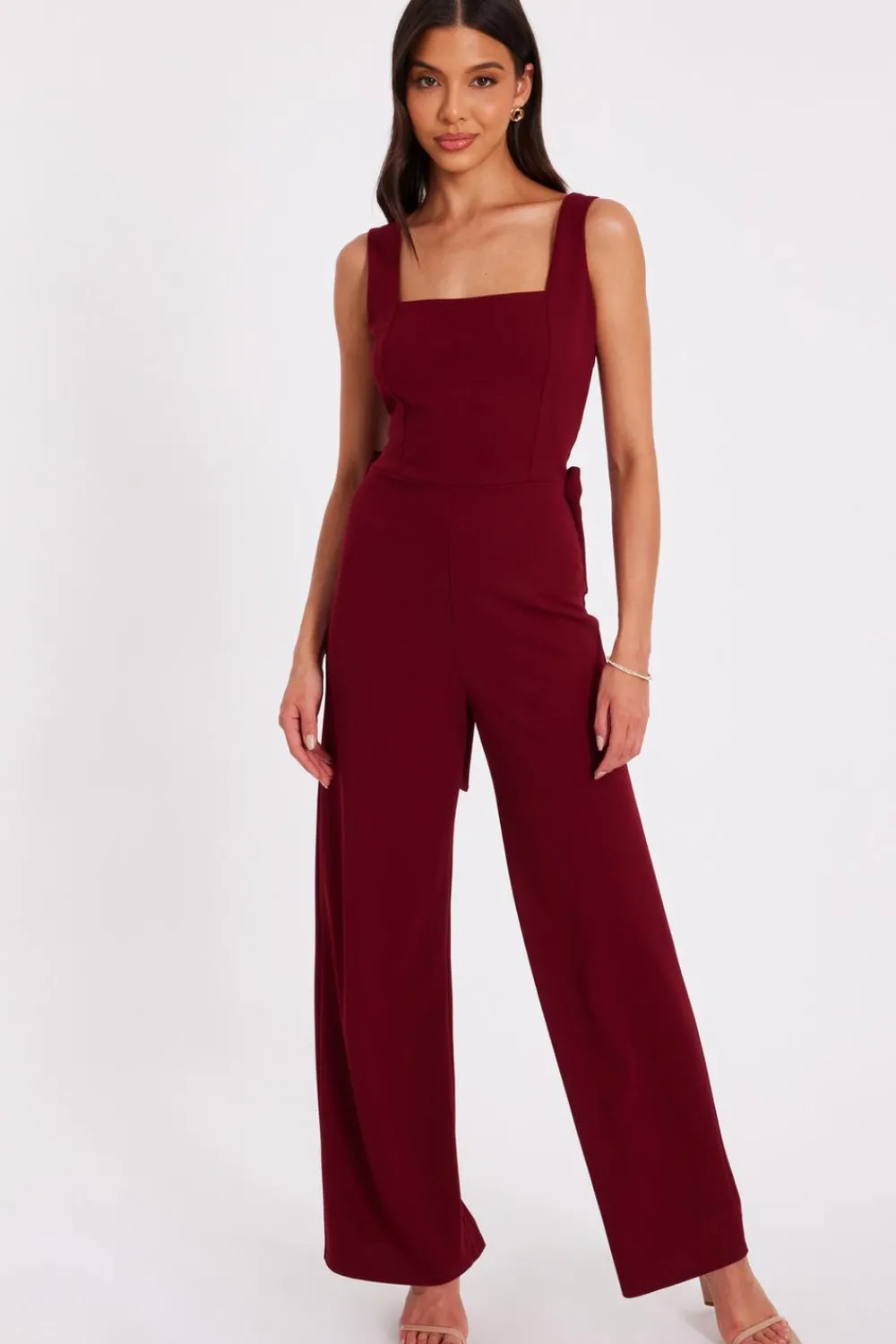 Quiz Day At The Races|Christening Guest>Dark Red Bow Back Jumpsuit