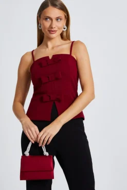 Quiz Going Out Tops|Crop Tops>Dark Red Bow Front Top