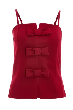 Quiz Going Out Tops|Crop Tops>Dark Red Bow Front Top