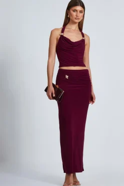 Quiz Trending: Red|Skirts>Dark Red Buckle Detail Maxi Skirt