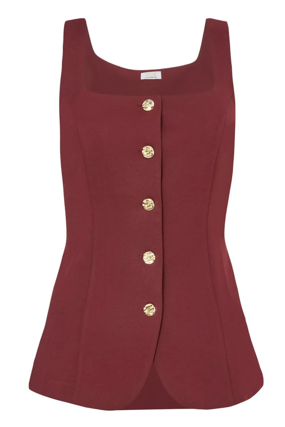 Quiz Waistcoat|Going Out Tops>Dark Red Button Front Waistcoat