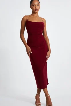 Quiz Evening Dresses|Trending: Red>Dark Red Chain Strap Midaxi Dress