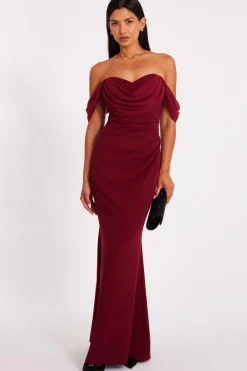 Quiz Prom Dresses|Prom & Ball>Dark Red Chiffon Bardot Maxi Dress
