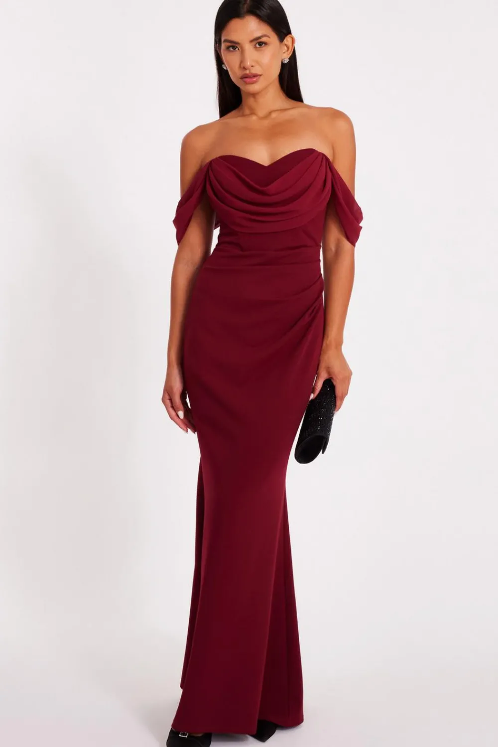 Quiz Prom Dresses|Prom & Ball>Dark Red Chiffon Bardot Maxi Dress