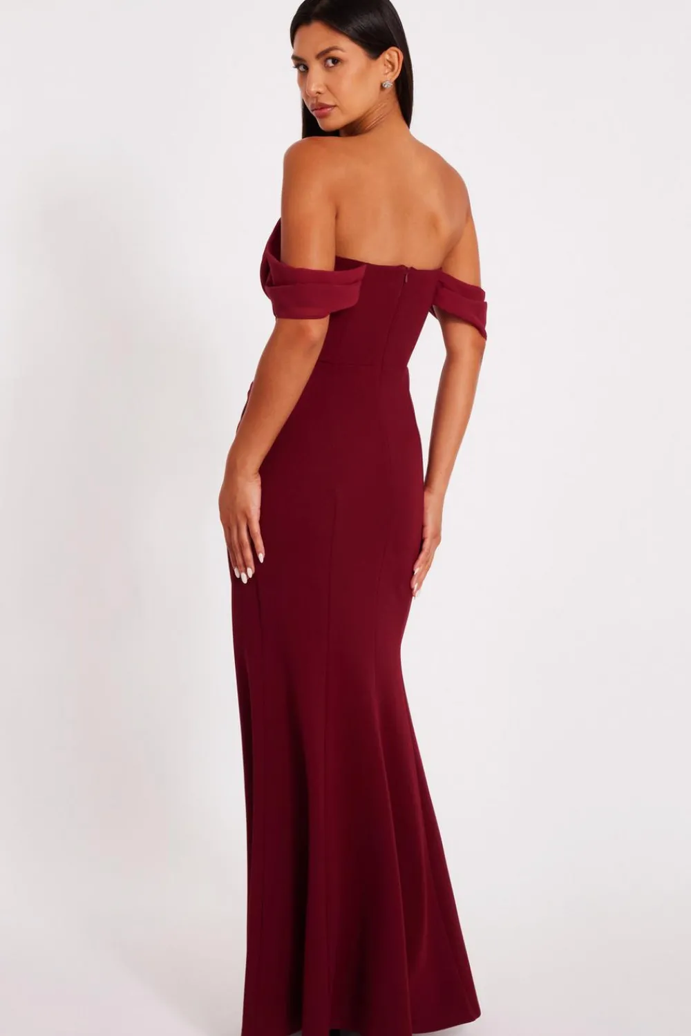 Quiz Prom Dresses|Prom & Ball>Dark Red Chiffon Bardot Maxi Dress