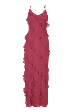 Quiz Evening Dresses|Day At The Races>Dark Red Chiffon Ruffle Midaxi Dress