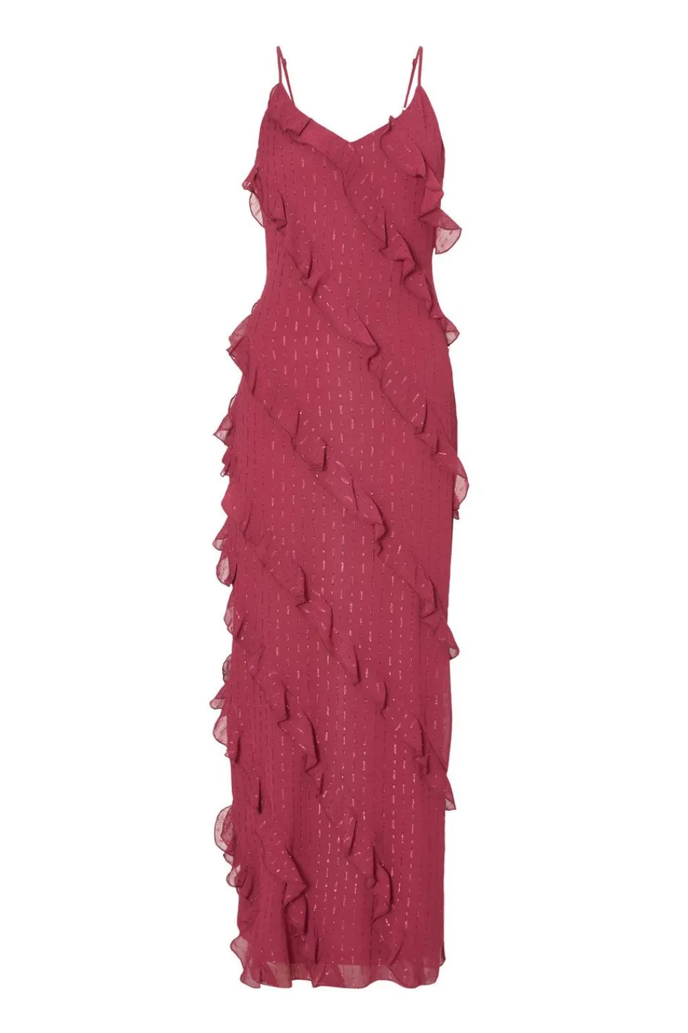 Quiz Evening Dresses|Day At The Races>Dark Red Chiffon Ruffle Midaxi Dress