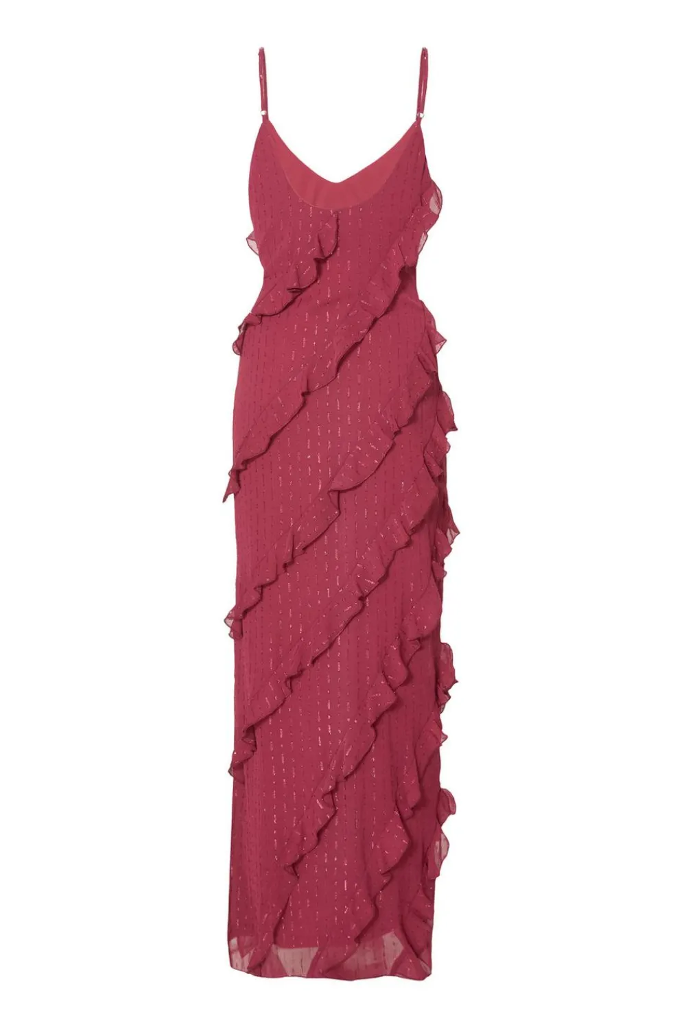 Quiz Evening Dresses|Day At The Races>Dark Red Chiffon Ruffle Midaxi Dress