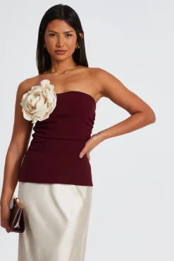 Quiz Going Out Tops|Trending: Red>Dark Red Corsage Bandeau Top