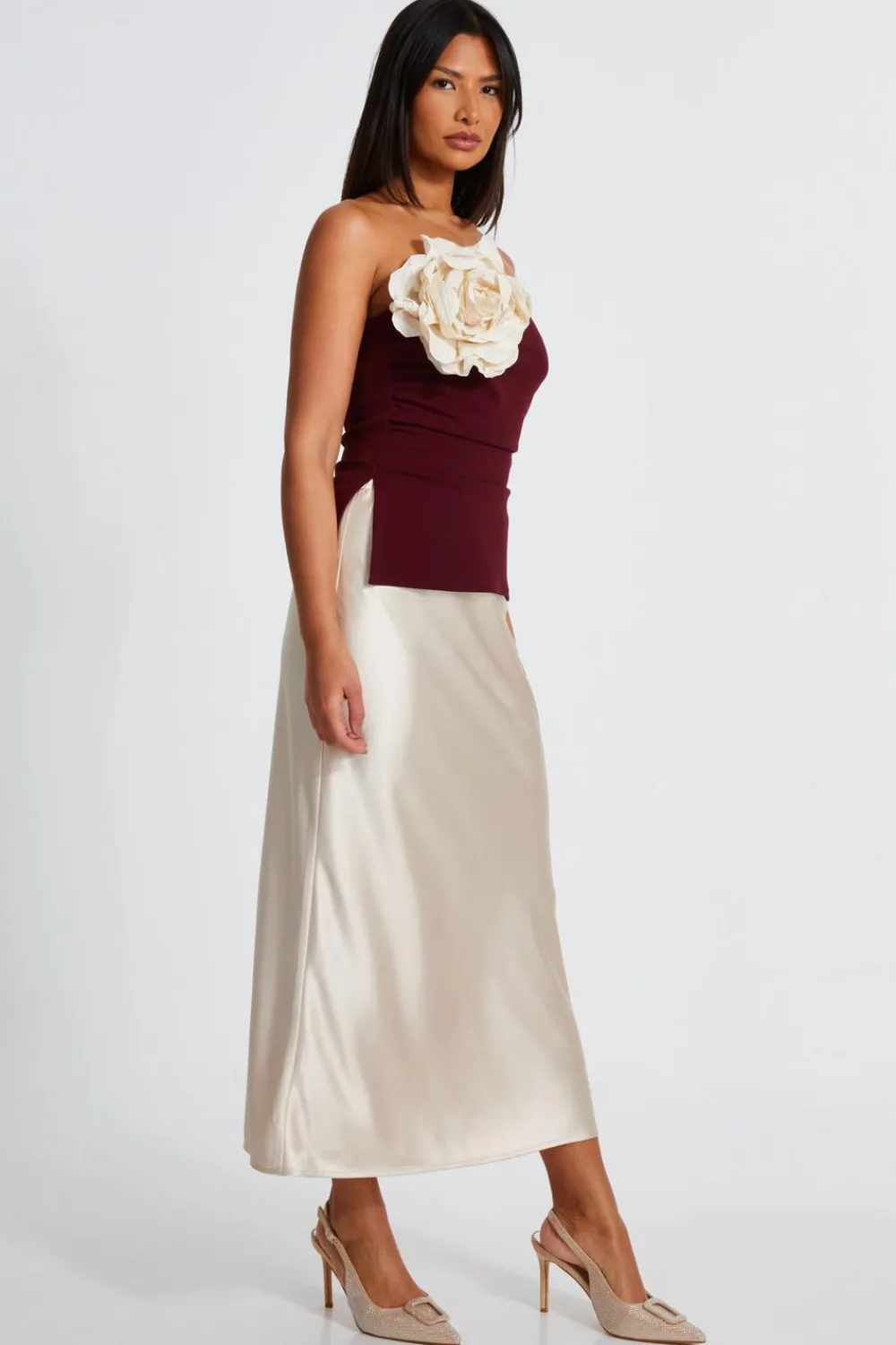 Quiz Going Out Tops|Trending: Red>Dark Red Corsage Bandeau Top